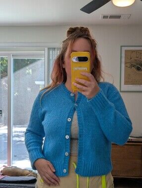 Zara Bright Blue Button-Up Knit Cardigan